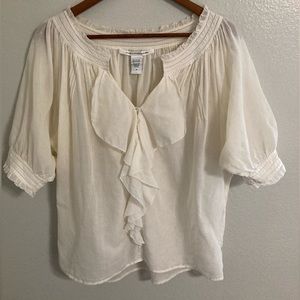 ✨HP✨DianeVonFurstenberg/Cream Ruffled Peasant Blouse/Size 10